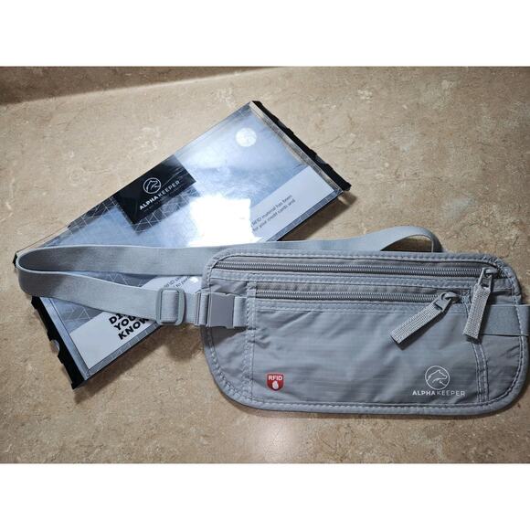 Alpha Keeper RFID Money Travel Belt‎ Passport Holder Fanny Pack Silver New - Picture 2 of 7
